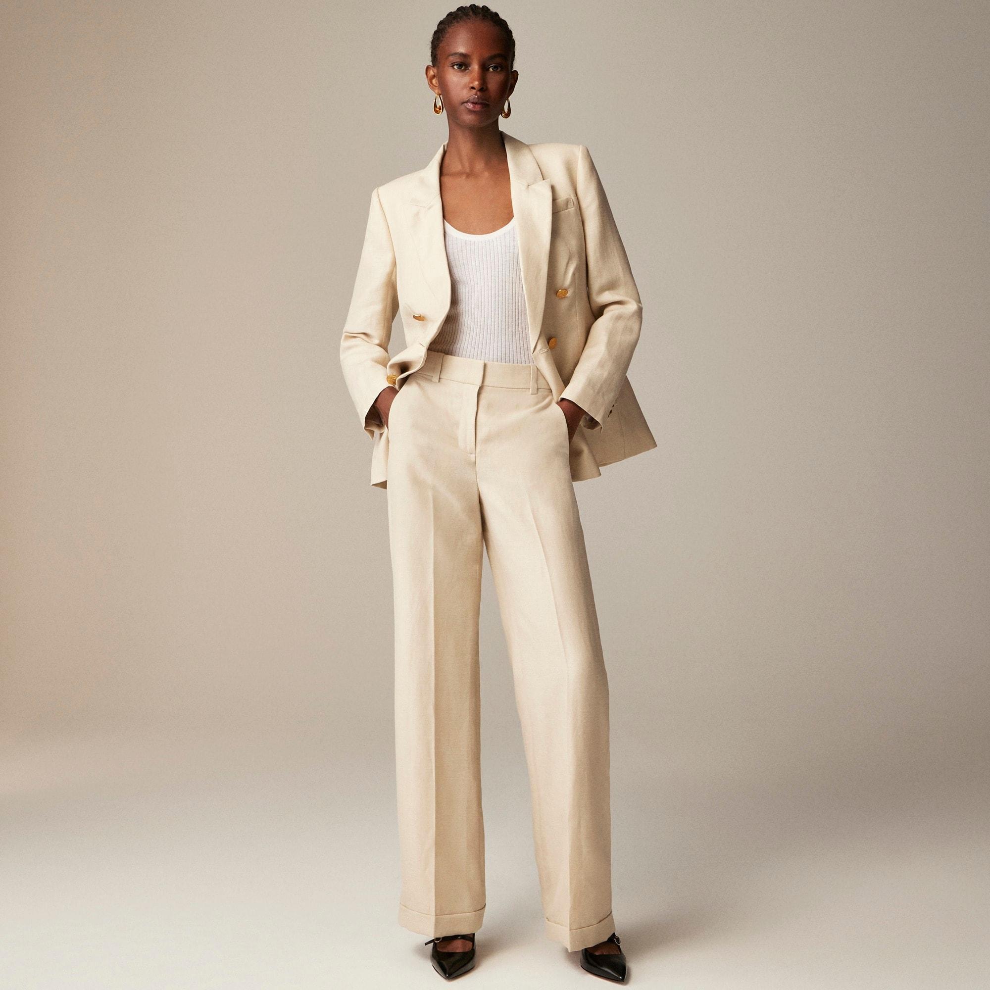 Cuffed wide-leg trouser in herringbone linen-wool blend Product Image