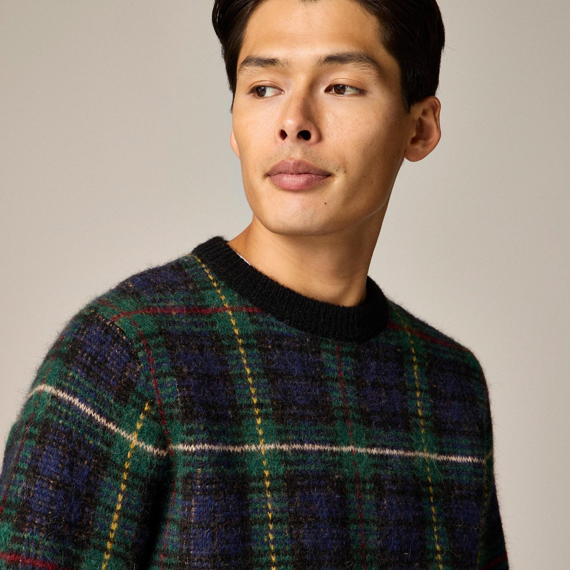 Alpaca-blend crewneck sweater in plaid Product Image