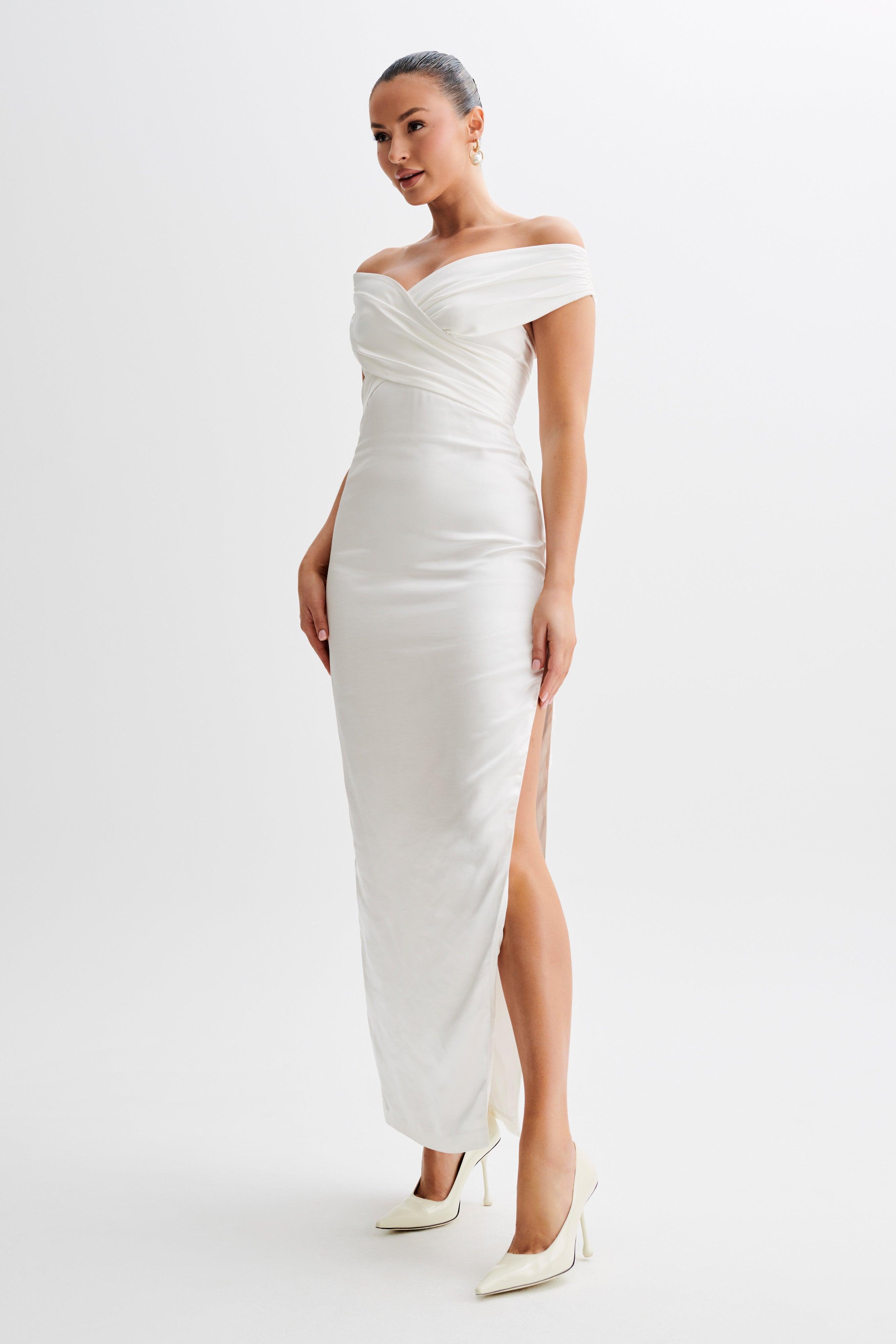 Harley Off Shoulder Satin Maxi Dress - Ivory Product Image