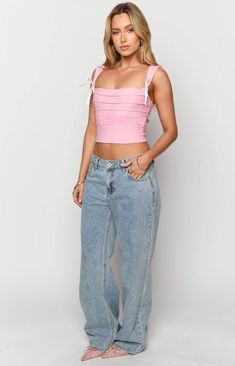 Sonny Mid Wash Low Rise Wide Leg Jeans Product Image