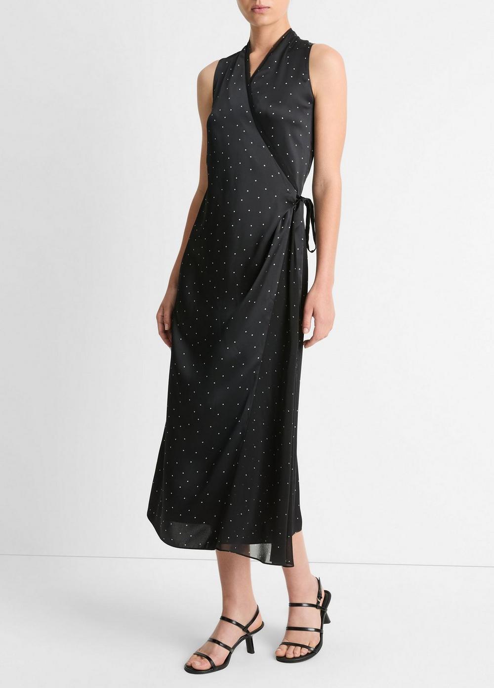 Dot-Print Paneled-Chiffon Wrap Dress Product Image