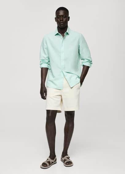 MANGO MAN - Classic-fit linen-blend shirt aqua greenMen Product Image