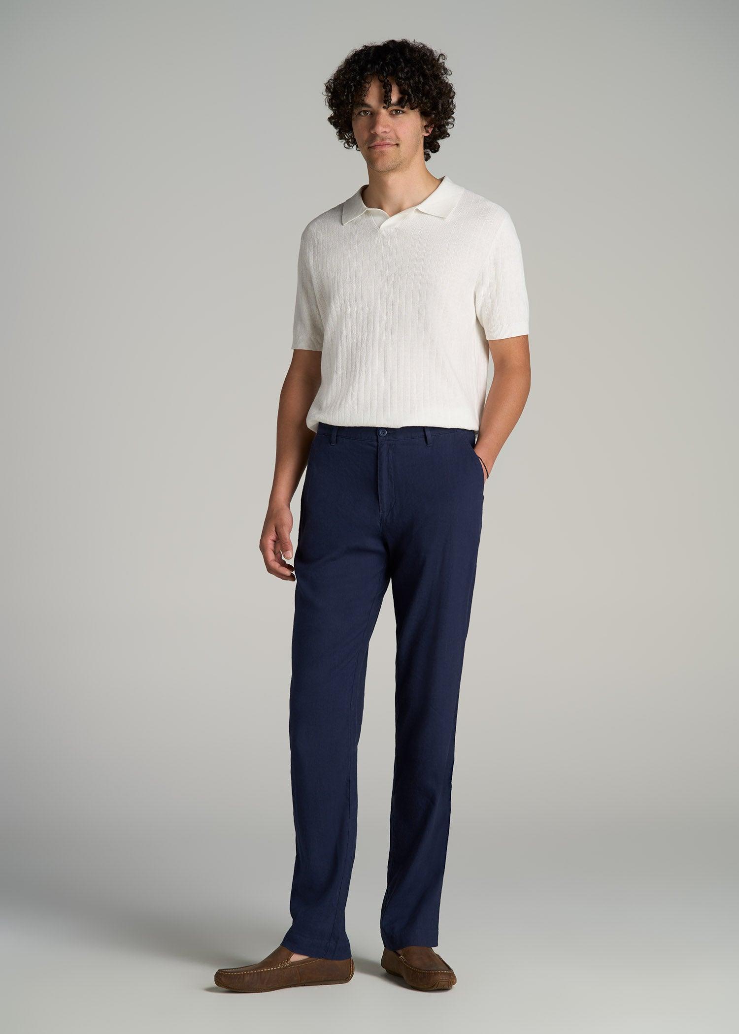 Garment Dyed Linen Casual Pants for Tall Men in Summer Blue Product Image