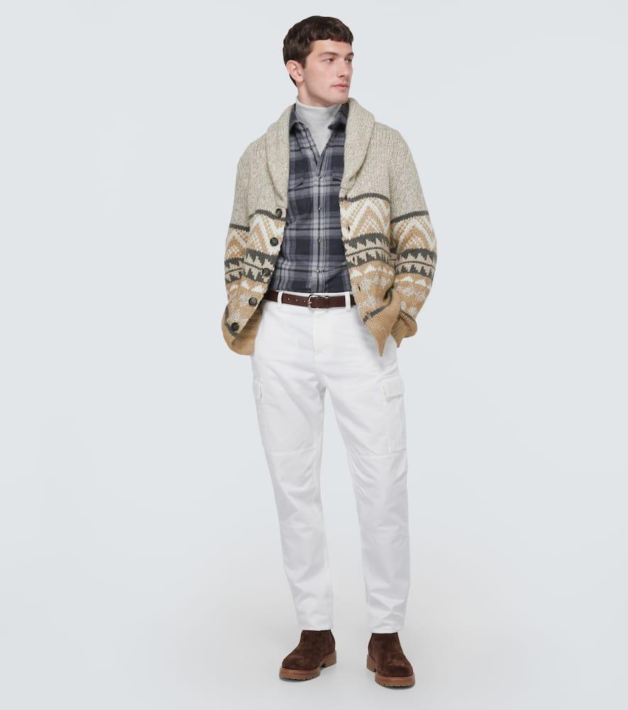 BRUNELLO CUCINELLI Cashmere Jacquard Cardigan In Beige Product Image