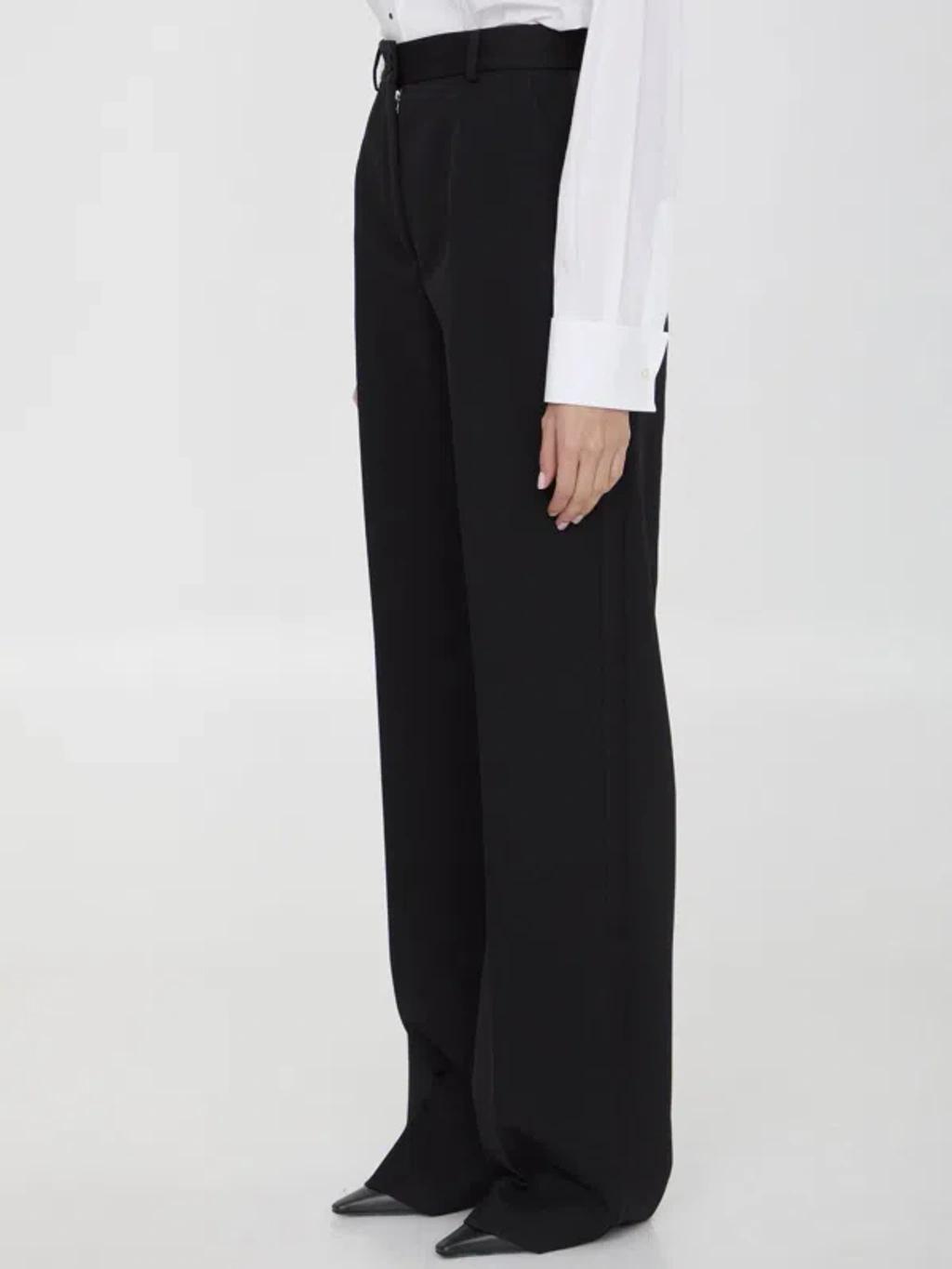 Black Wool Flared Trousers Product Image