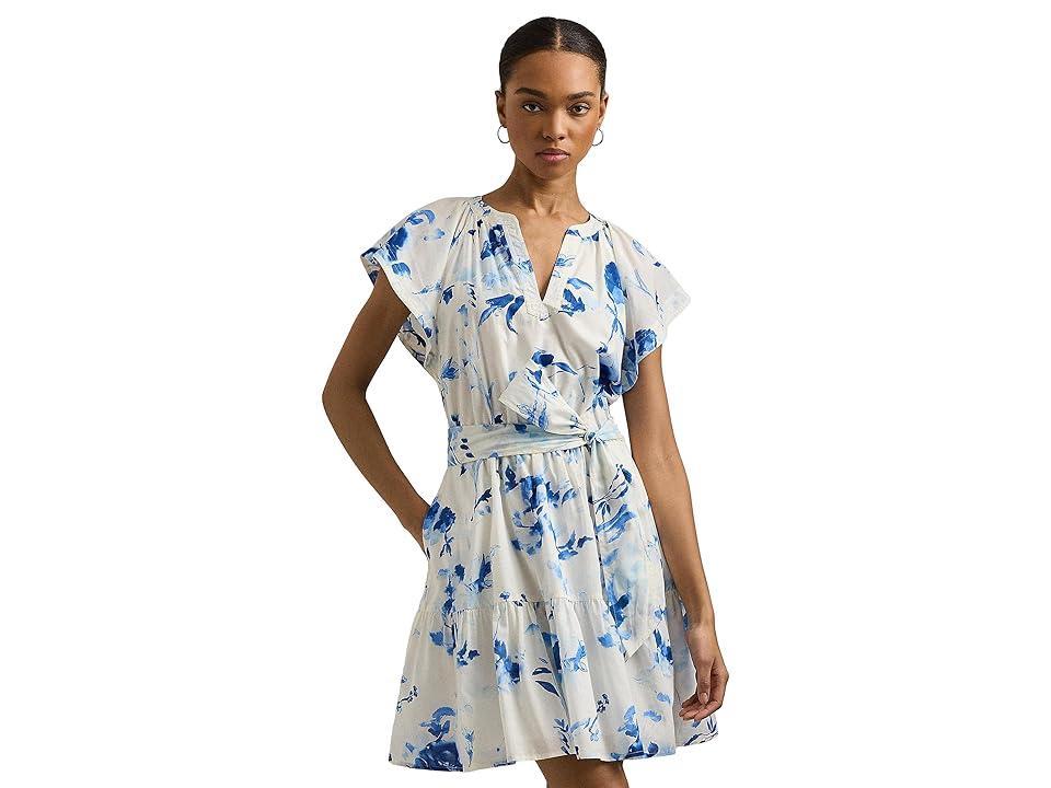 Lauren Ralph Lauren Floral Belted Cotton Voile Dress (White Women's Dress Product Image