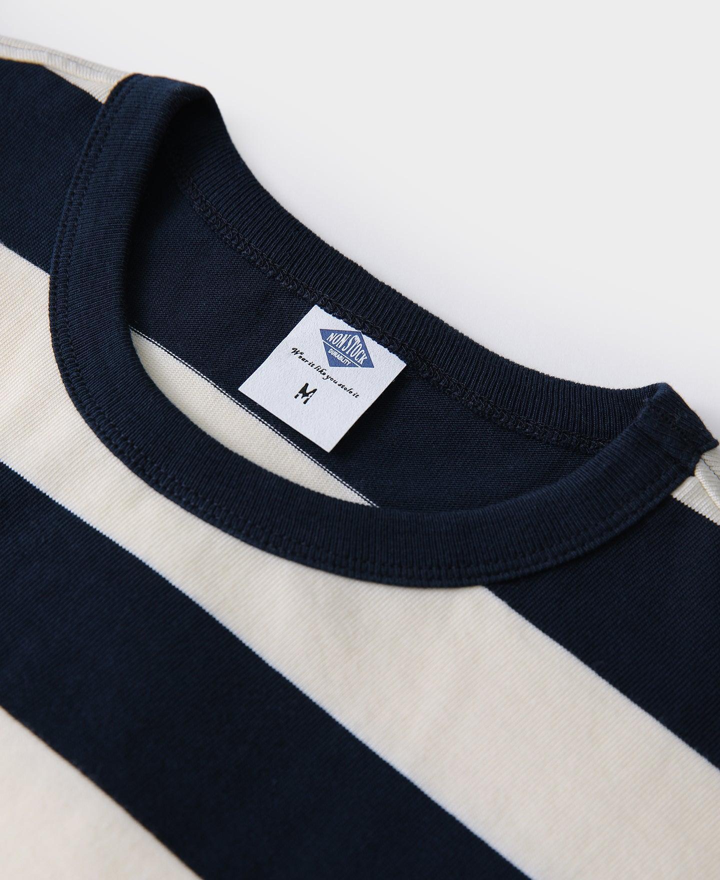 Heavyweight Cotton Wide Striped T-Shirt - Blue/White Product Image