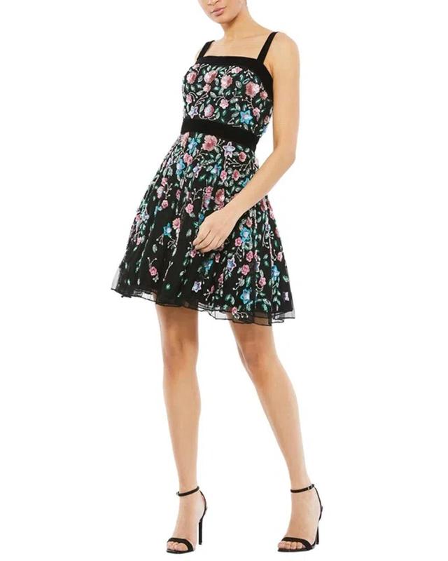 Floral Embellished A-line Dress In Black Product Image