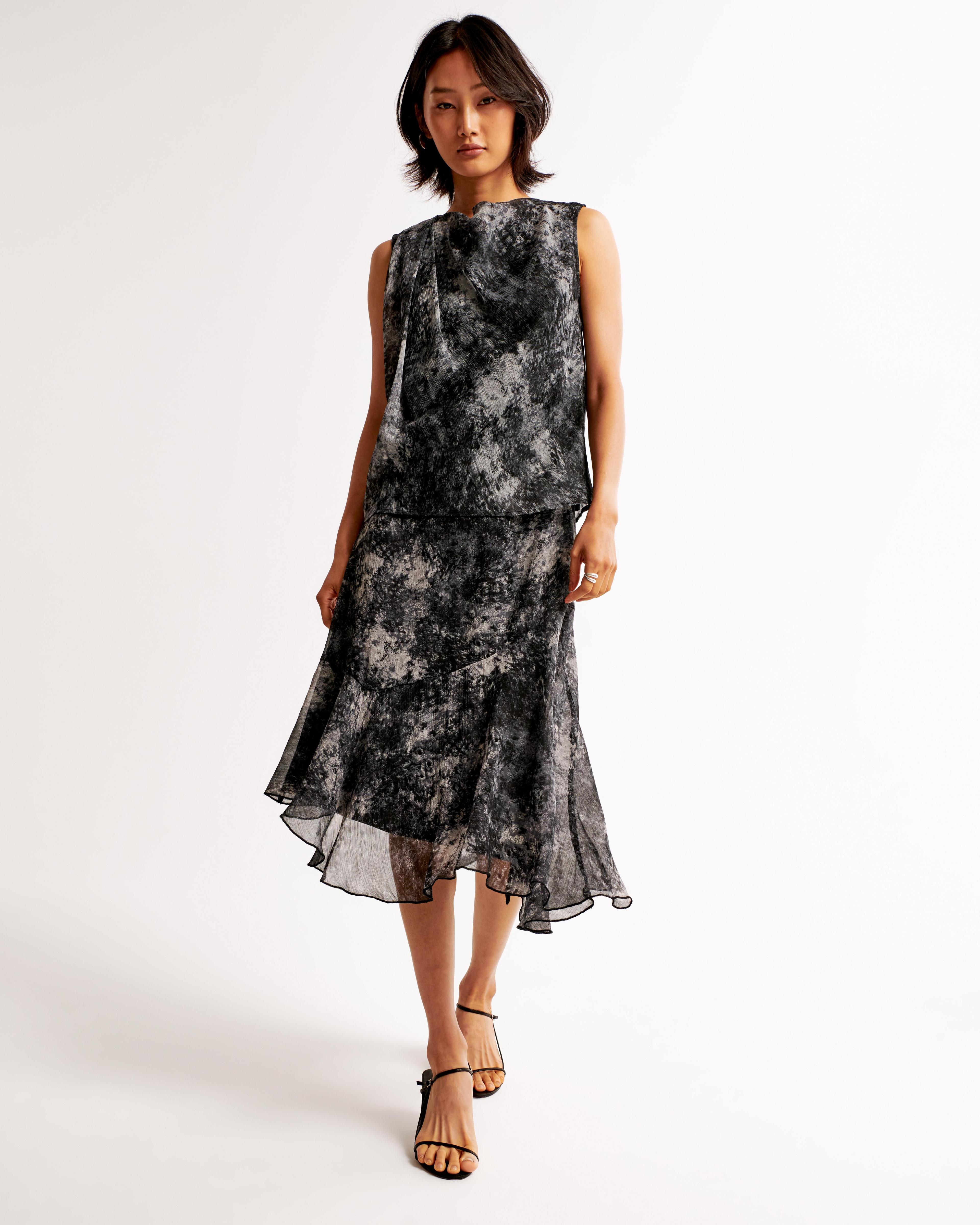 Crinkle Asymmetrical Midi Skirt Product Image