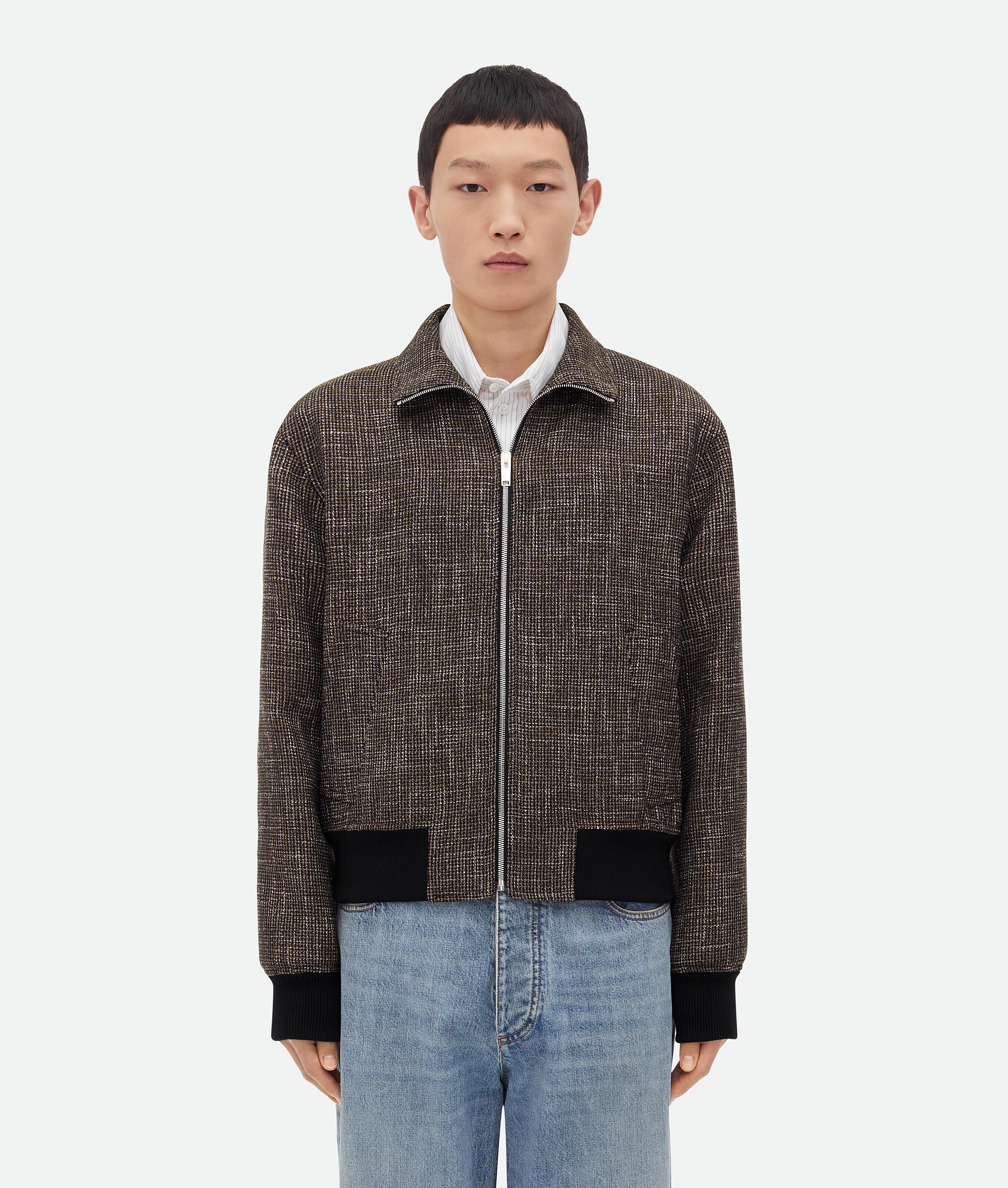 Men's Wool And Cotton Pied De Poule Blouson in Black/charcoal/camel Product Image