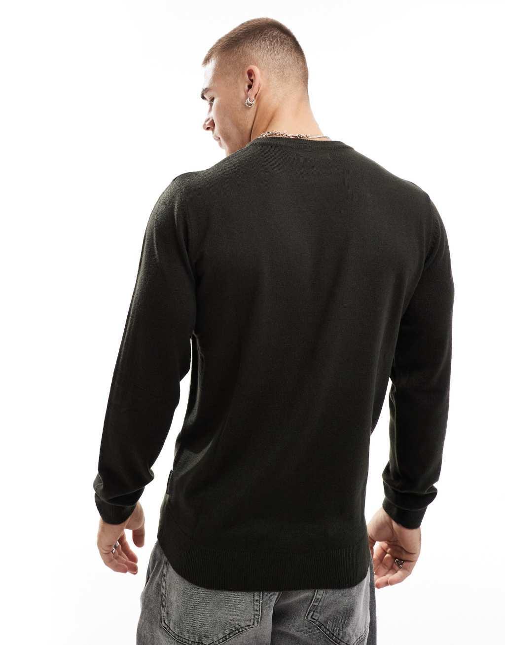 French Connection soft touch crew neck sweater in dark green Product Image