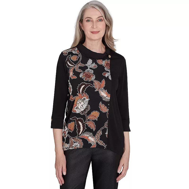 Petite Alfred Dunner Cowlneck Floral Textured Sweater, Womens Product Image