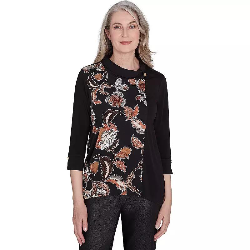 Womens Alfred Dunner Cowl Neck Floral Textured Sweater Product Image