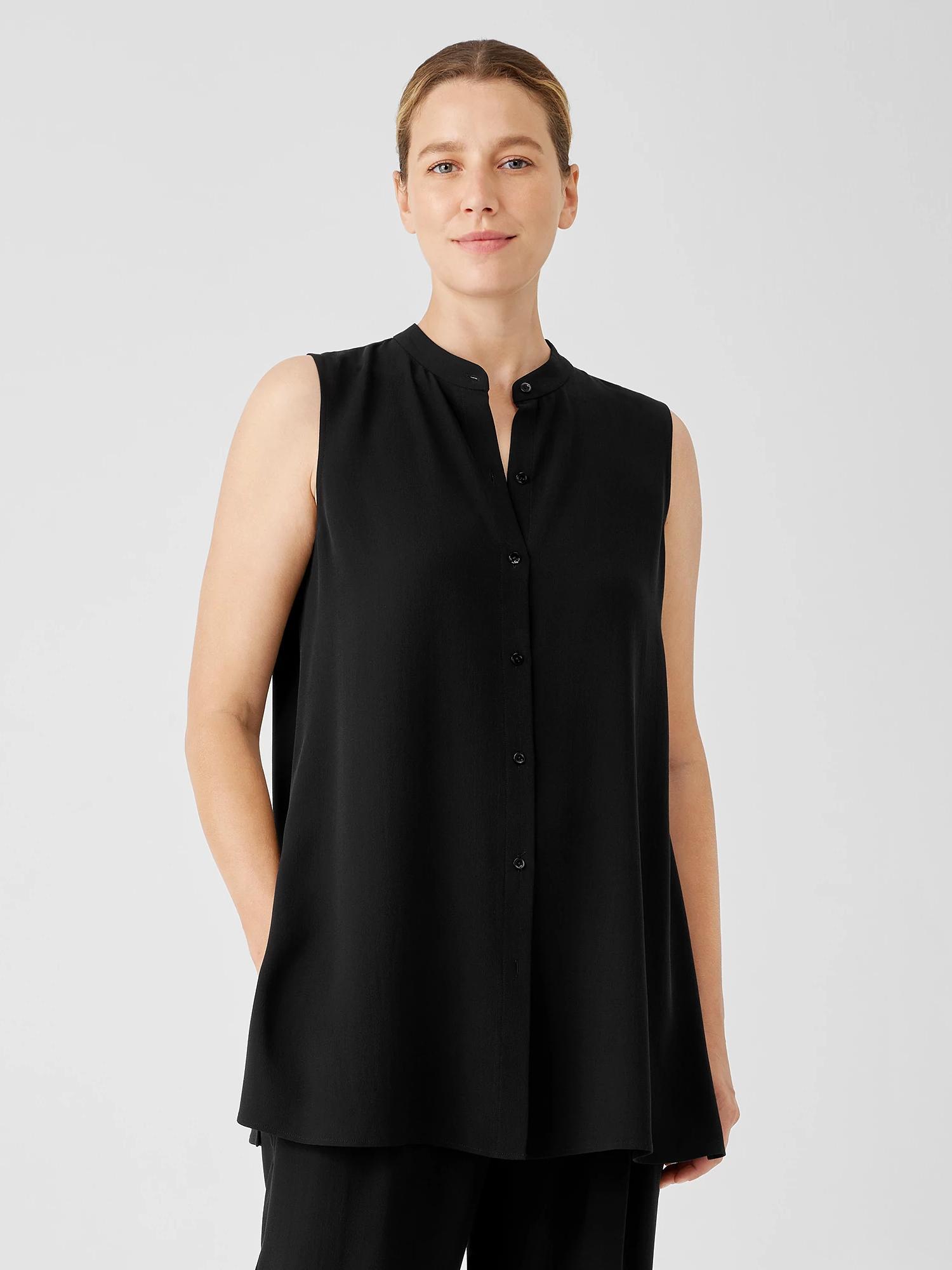 EILEEN FISHER Silk Georgette Crepe Sleeveless Shirtfemale Product Image