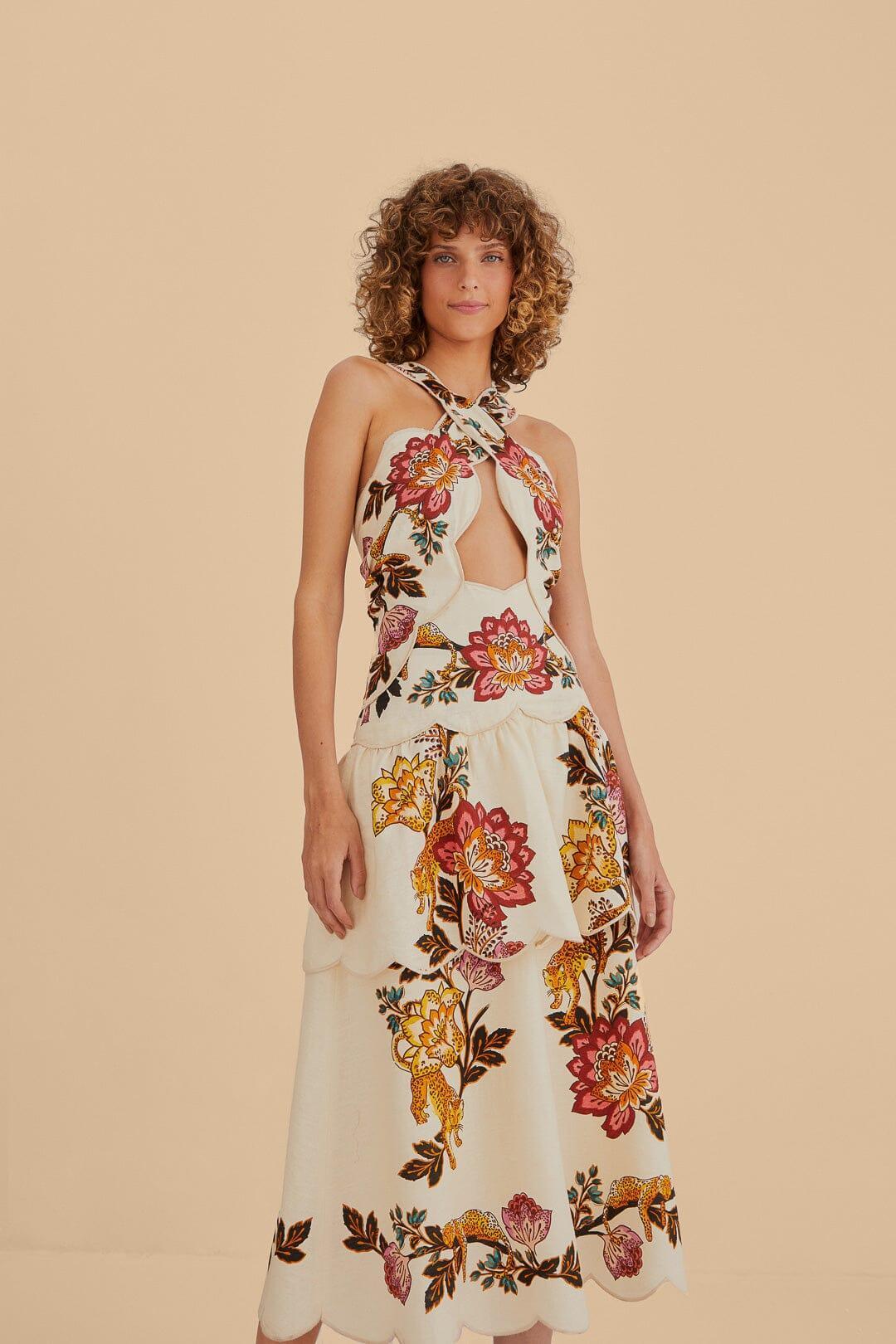 Sand Leopard Flowers Cut Out Midi Dress Product Image