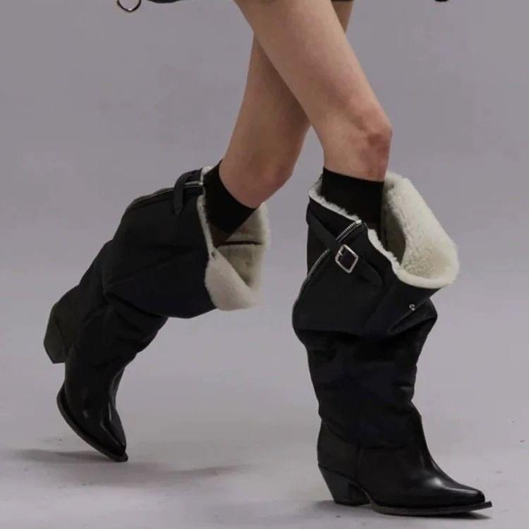 Block Heel Plain Tall Boots Product Image