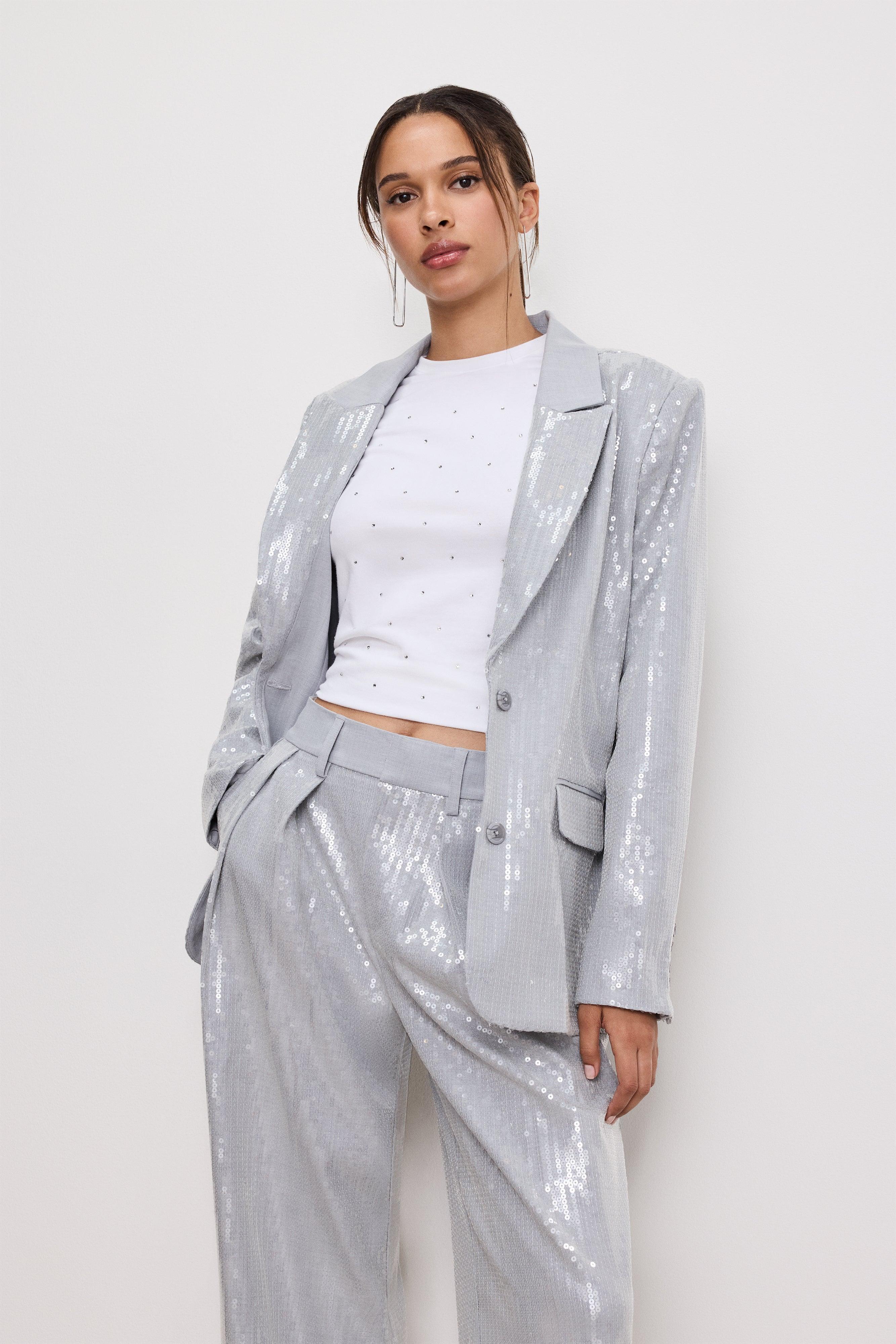 SEQUIN OVERSIZED BLAZER | HEATHER GREY001 Product Image