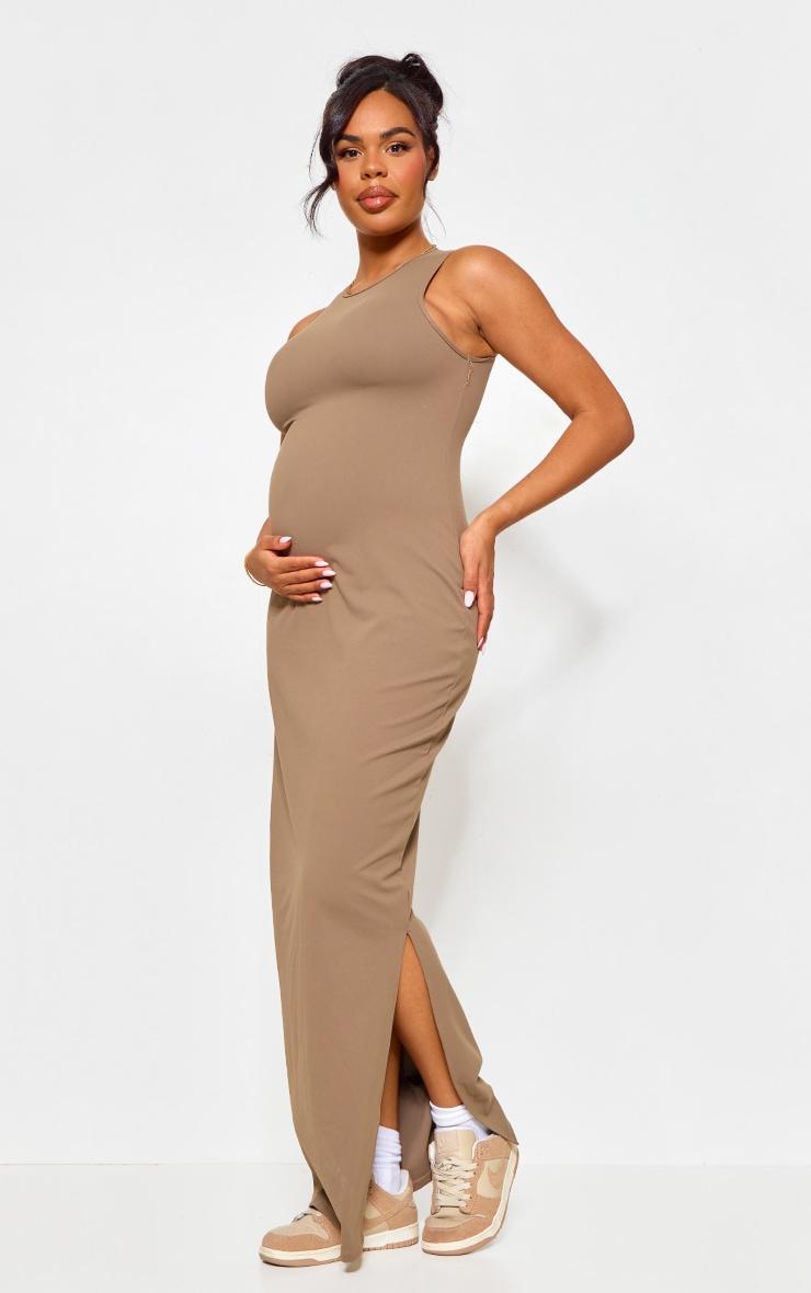 Maternity Mocha Snatched Sculpt Racer Bodycon Maxi Dress Product Image