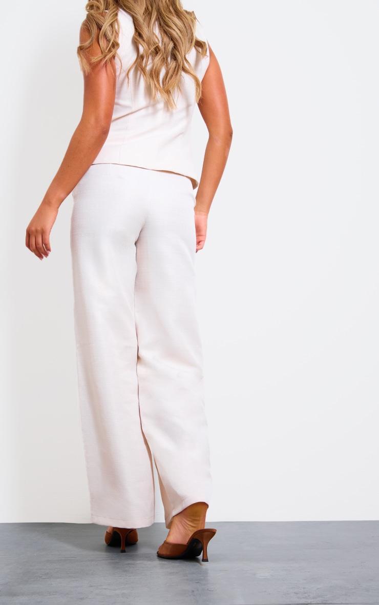 Cream Premium Textured Tailored Wide Leg Trousers Product Image