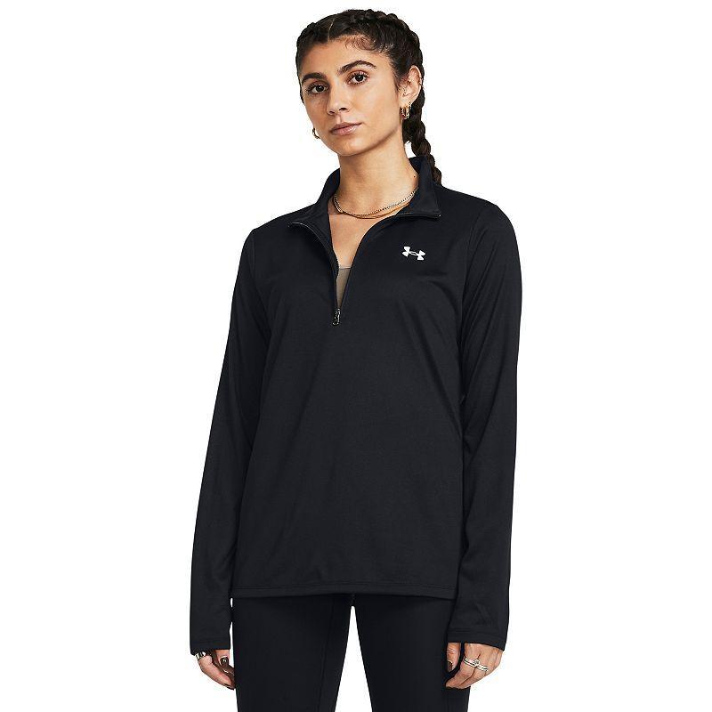 Under Armour Womens Solid Tech Half-Zip Logo Top - Black / Product Image