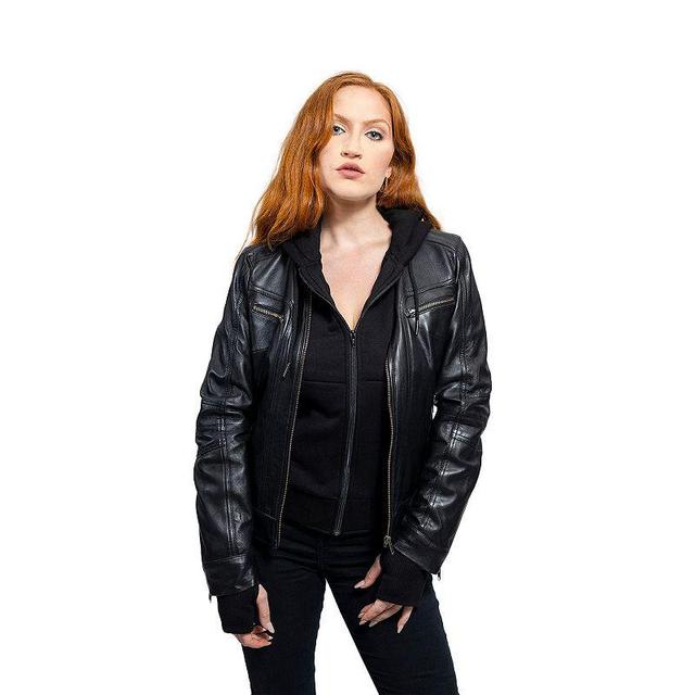 Womens Whet Blu April Hooded Leather Jacket Product Image