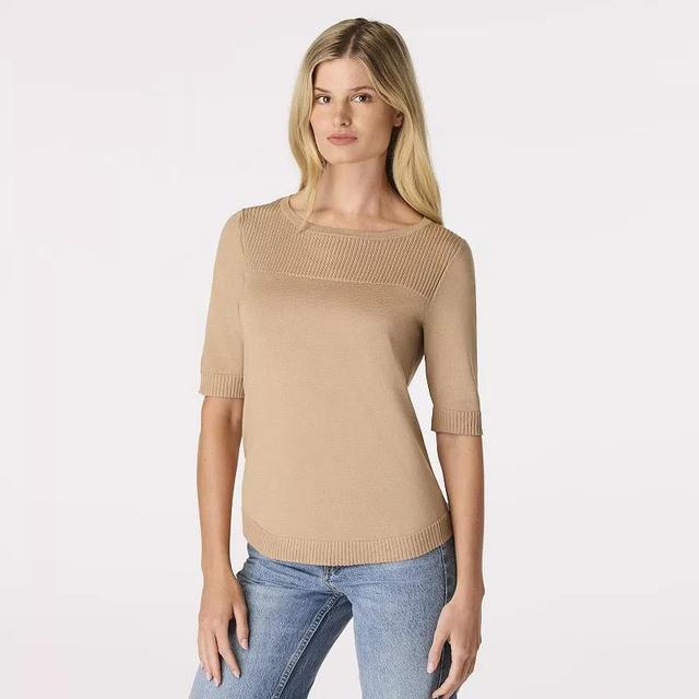 Womens Cable & Gauge Elbow Sleeve Rib Yoke Fine Gauge Sweater Product Image