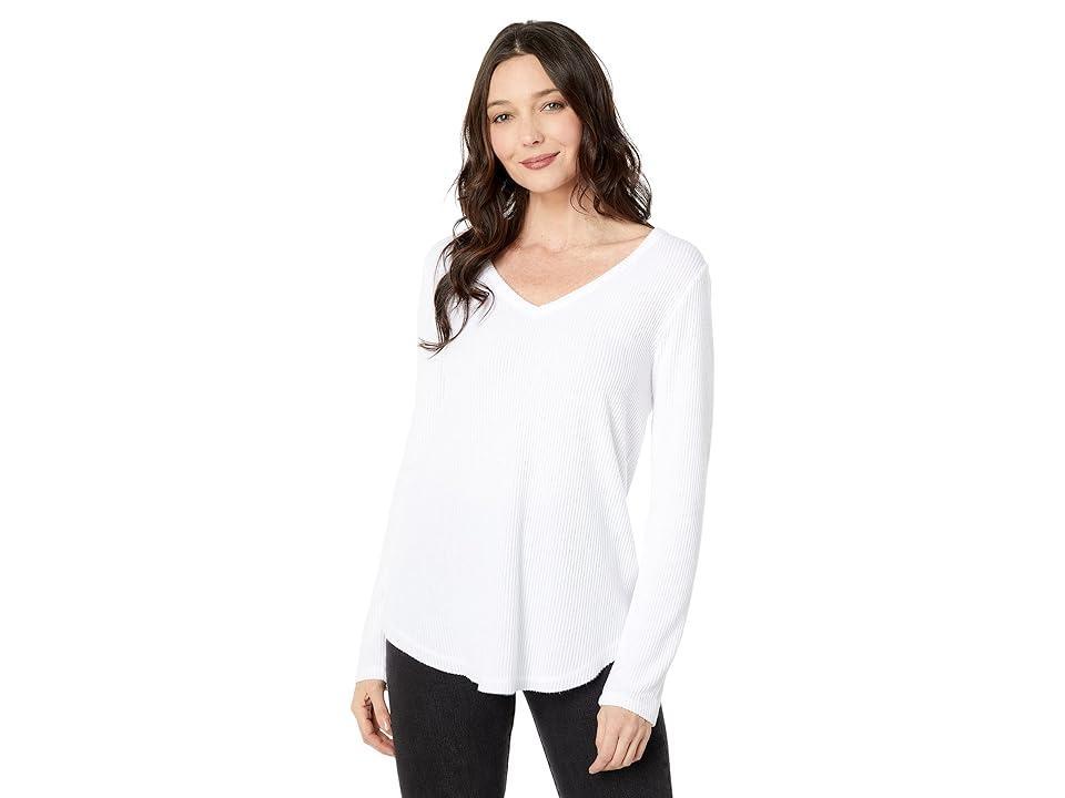 Dylan by True Grit Long Sleeve V-Neck (White) Women's Clothing Product Image