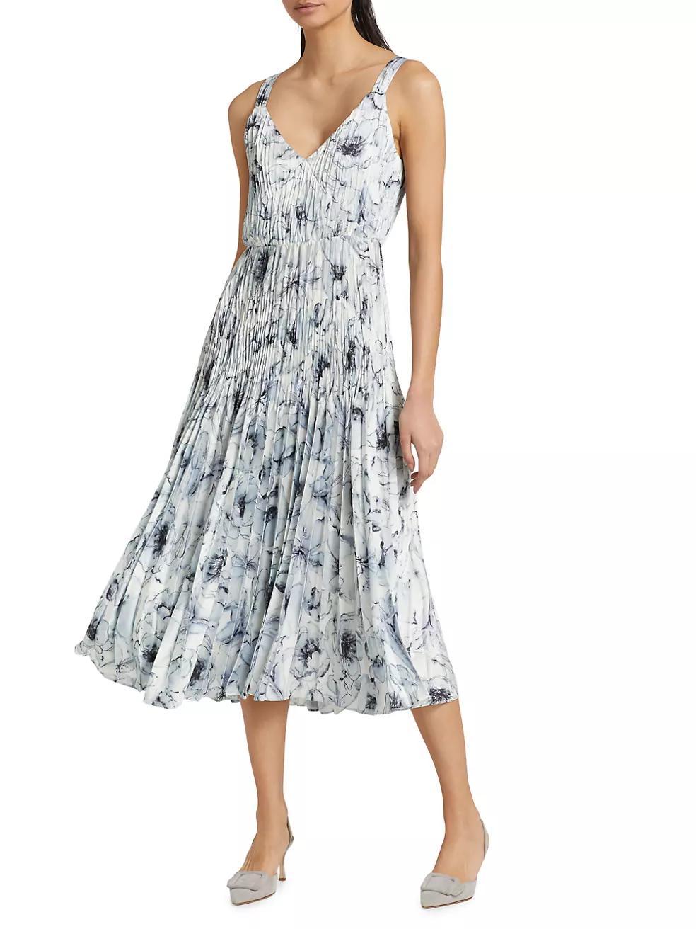 Lilly V-Neck Pleated Slip Dress Product Image