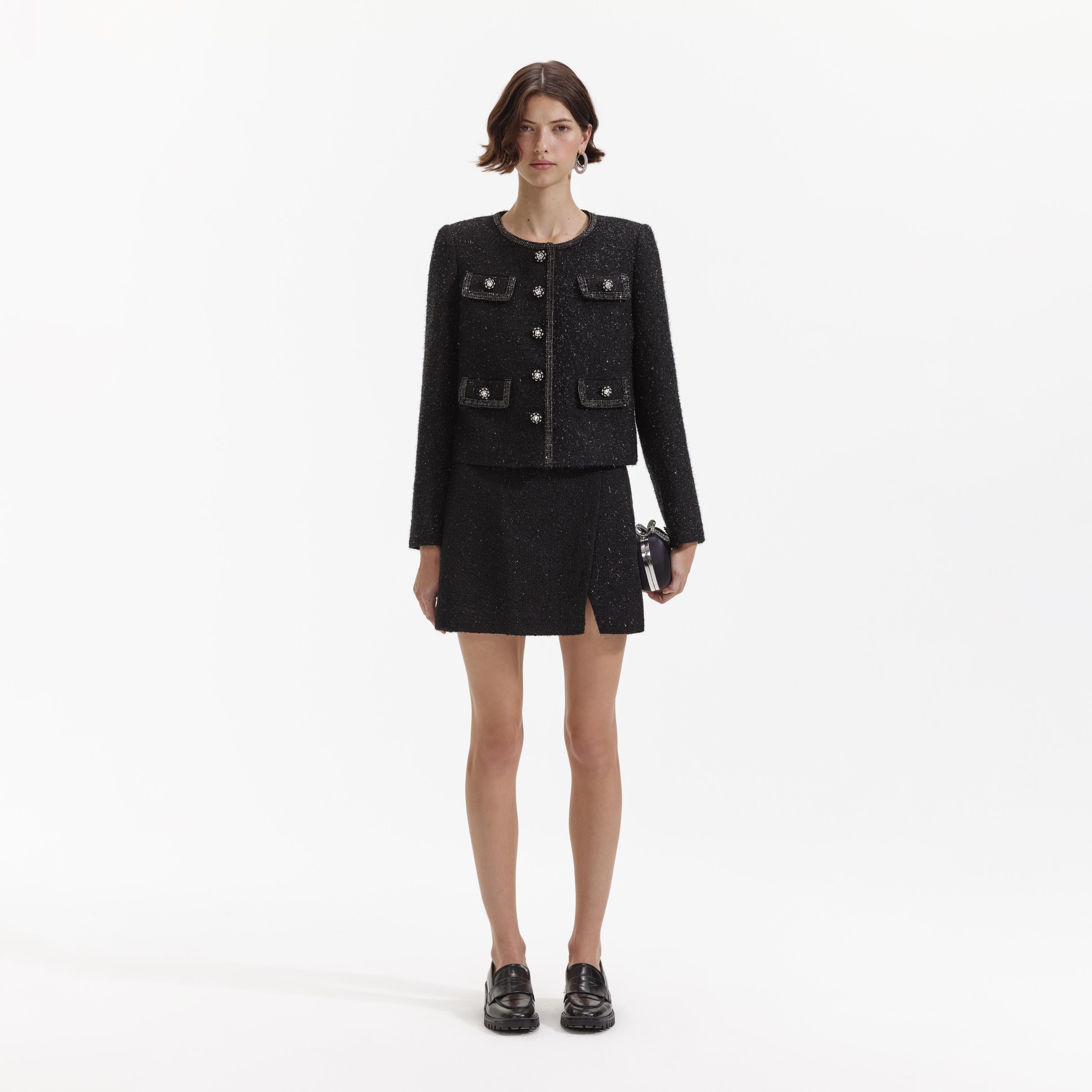 Black Boucle Trimmed Jacket product image