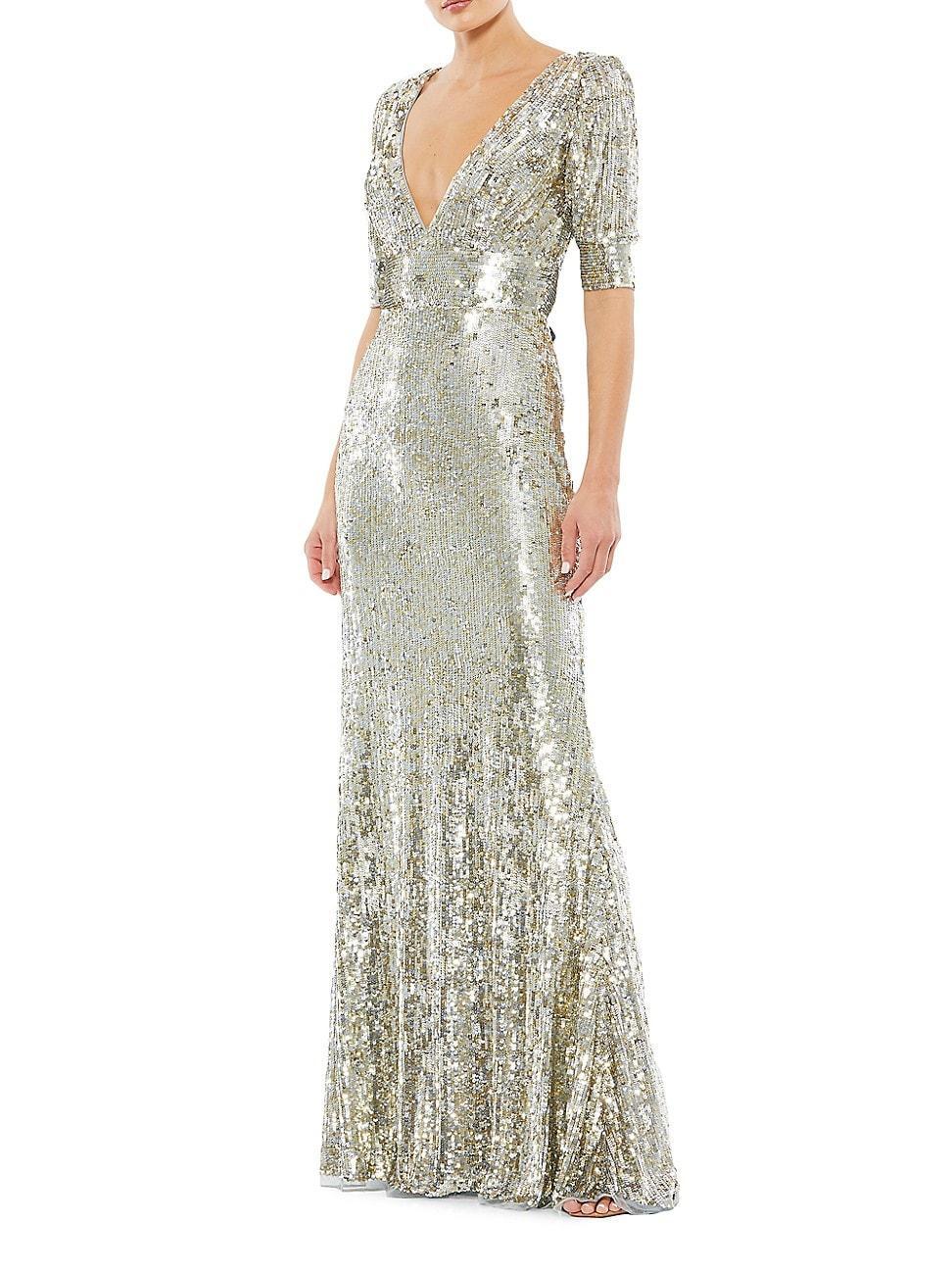 Womens Sequined Half Sleeve Gown Product Image