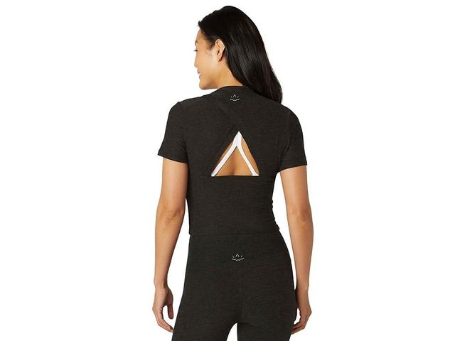 Beyond Yoga Featherweight Peekaboo Cropped Tee (Darkest Night) Women's Clothing Product Image