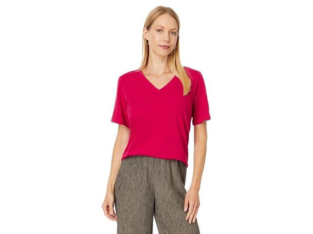 Eileen Fisher V Neck Short Sleeve Tee (Azalea) Women's Clothing Product Image