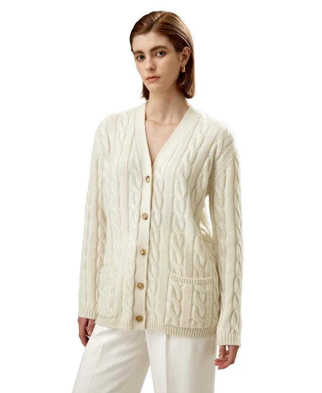 Lilysilk Womens Oversized Cable Weave Wool Cardigan Product Image