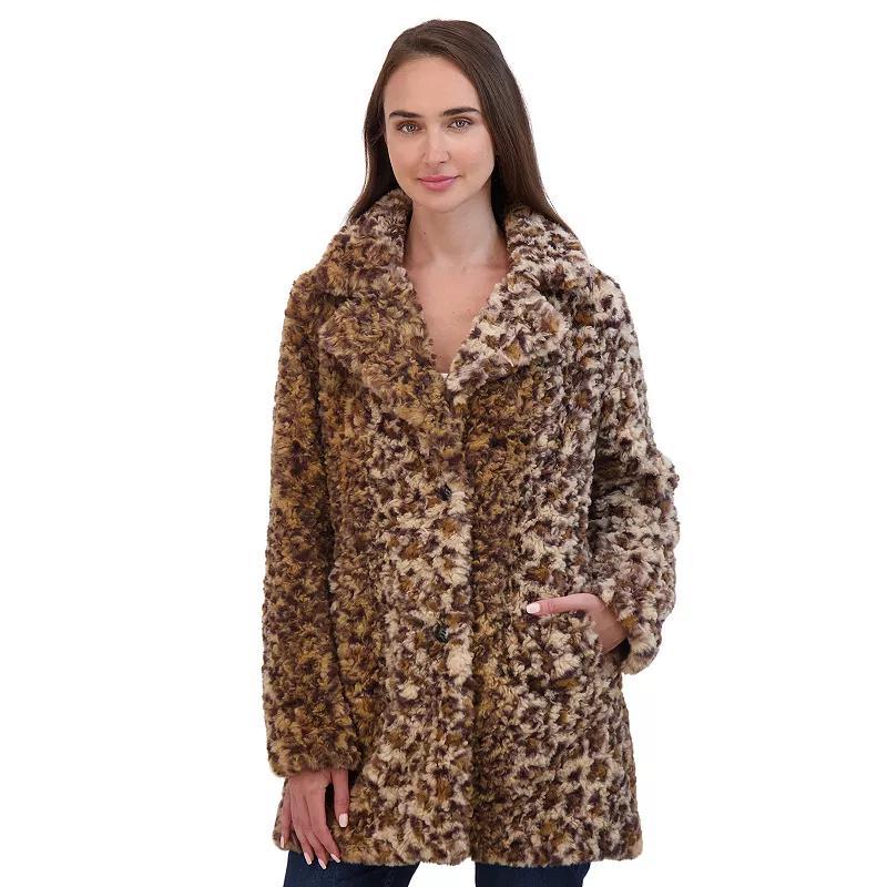 Womens Sebby Collection Crushed Faux Fur Walking Coat Product Image