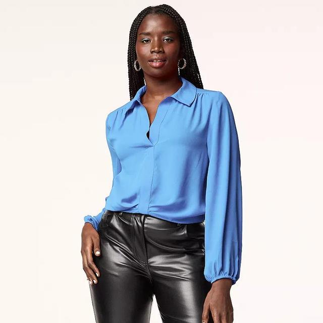 Womens INTEMPO Twist-Front Crop Shirt Light Blue Product Image