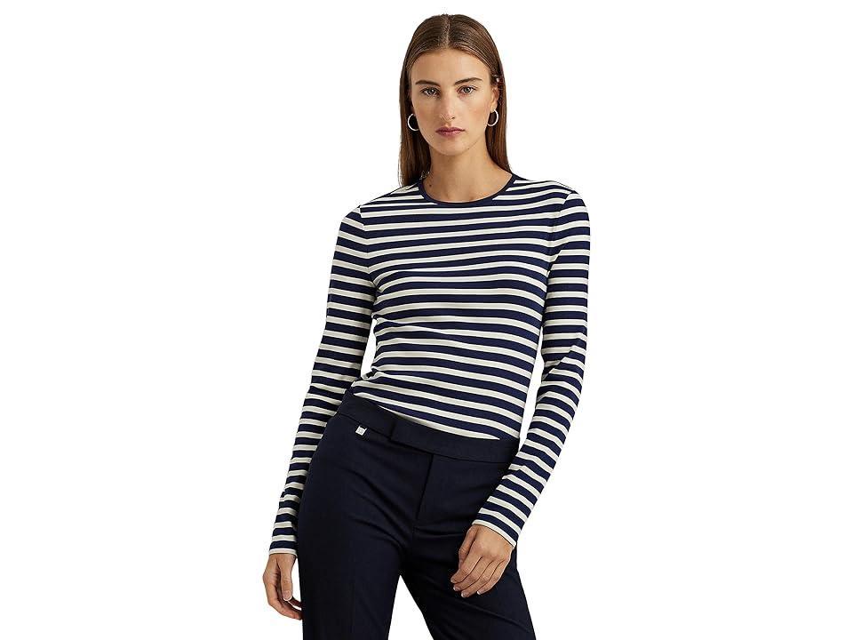 Lauren Ralph Lauren Striped Cotton Long-Sleeve Tee (Refined /Mascarpone Cream) Women's Clothing product image