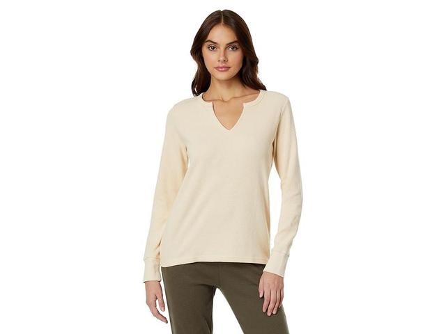 PACT Thermal Waffle Henley (Sandshell) Women's Clothing Product Image