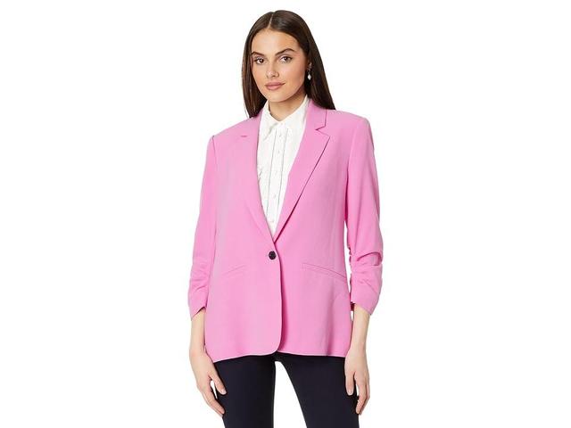 CeCe One Button Blazer With 3/4 Ruched Sleeves (Bright Peony) Women's Jacket Product Image