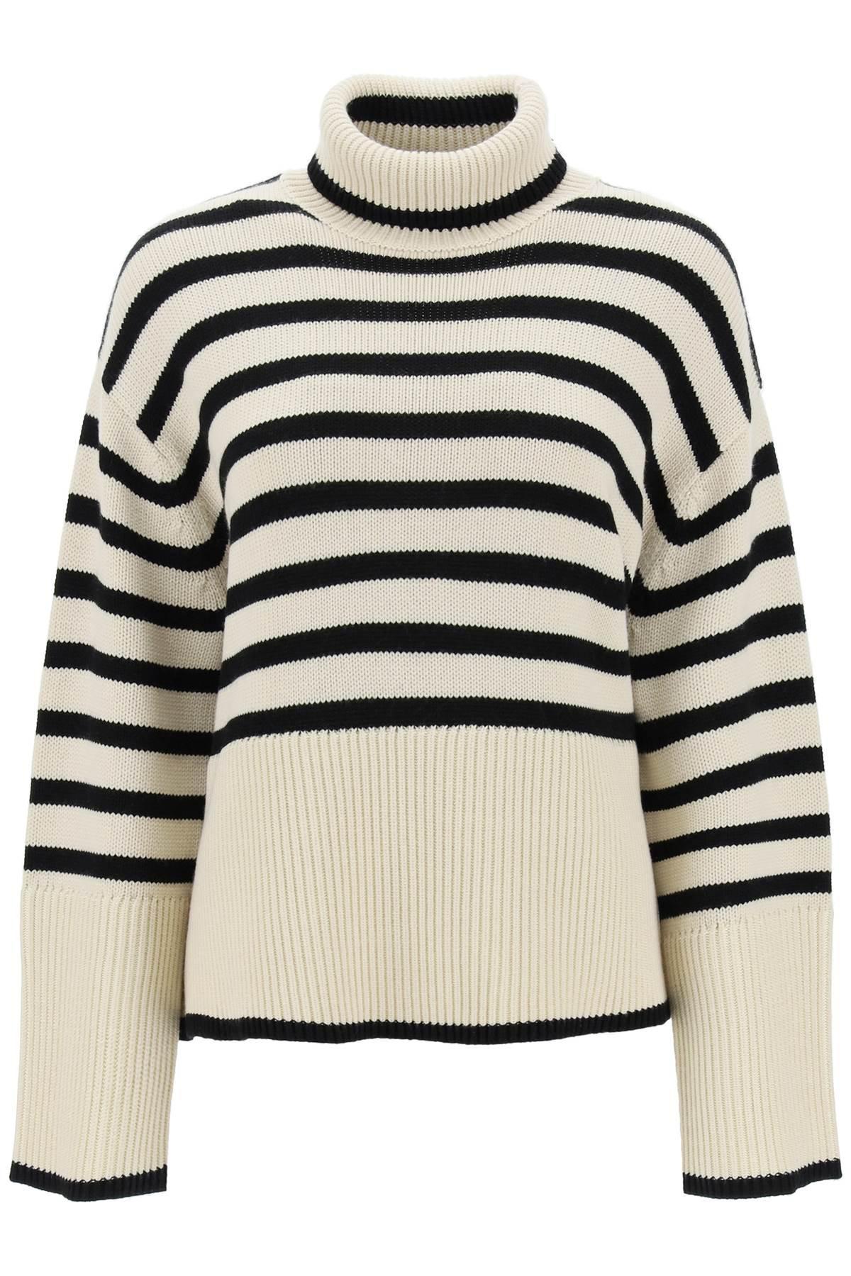 TOTÊME Striped Wool And Cotton-blend Turtleneck Sweater In Light Sand Stripe Product Image