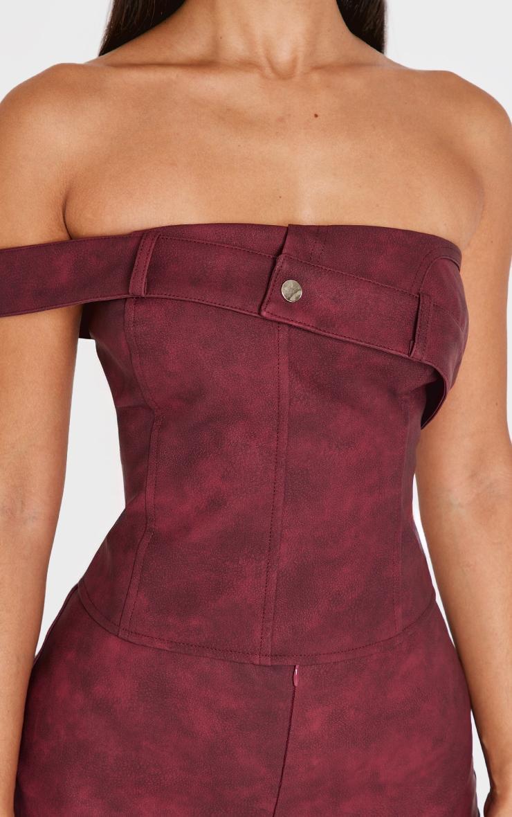 Petite Burgundy Faux Leather Strap Foldover Detail Top Product Image