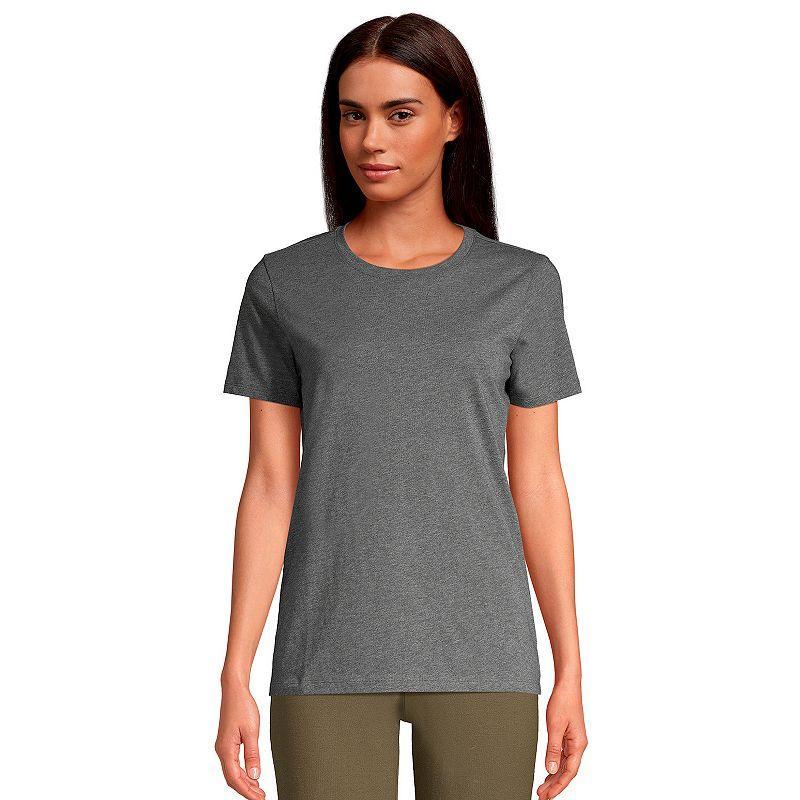 Petite Lands End Relaxed-Fit Supima Cotton Crewneck Tee, Womens Grey Heather Product Image