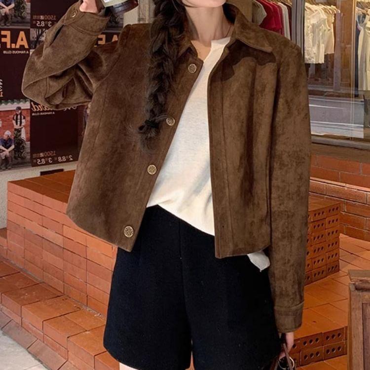 Collar Faux Suede Button Jacket Product Image