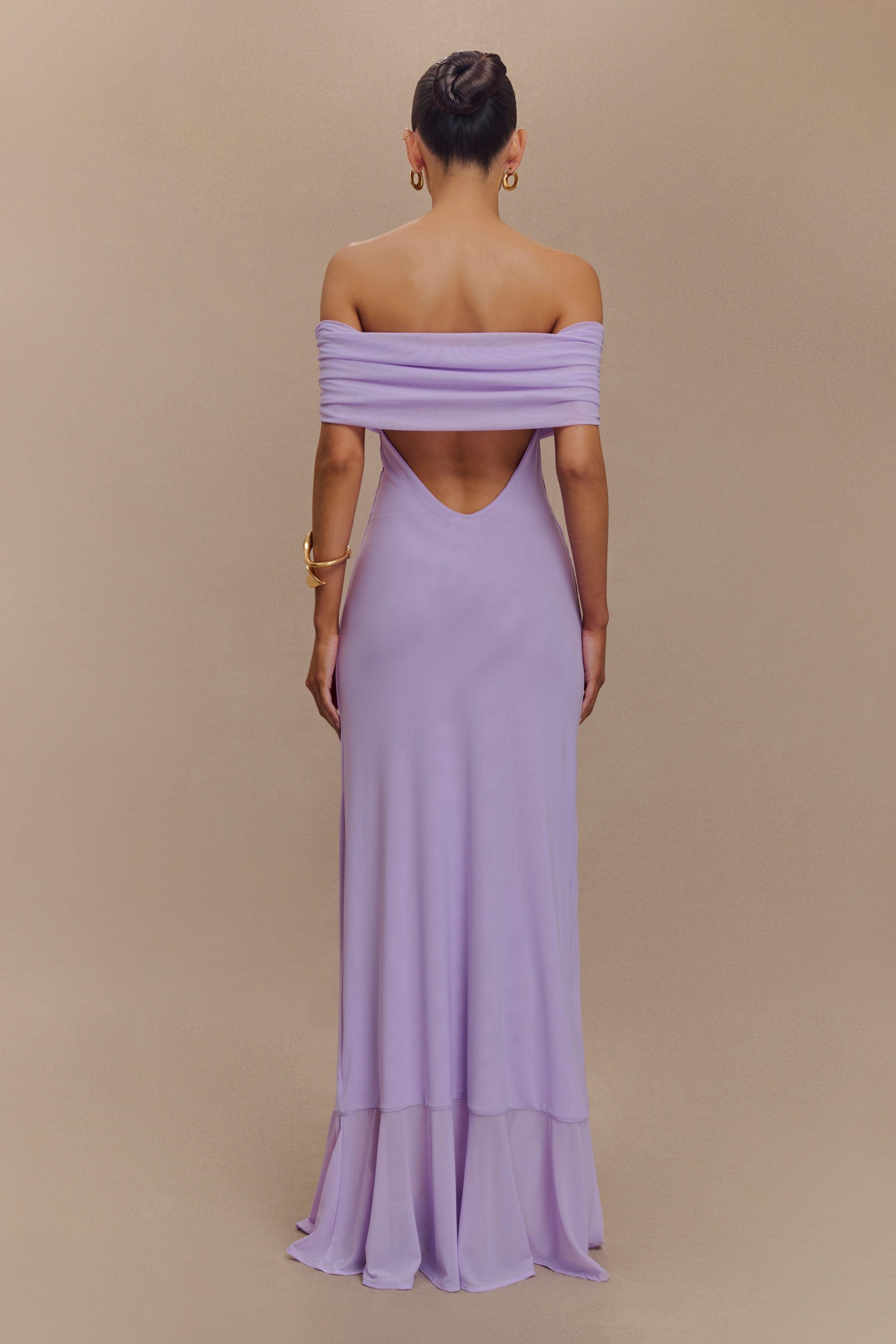 Audrey Off Shoulder Mesh Maxi Dress - Lilac Product Image