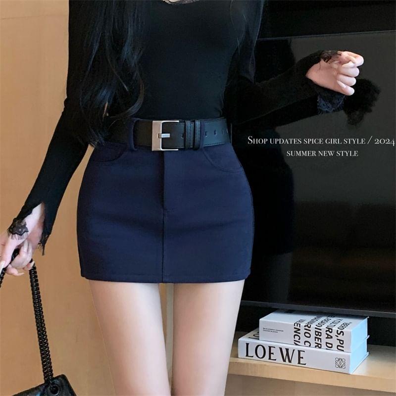 High Rise Plain Mini Pencil Skirt Product Image