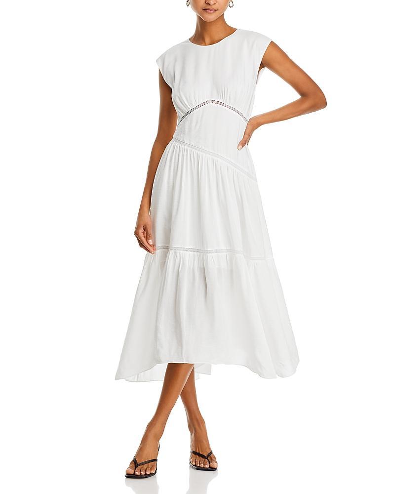 Womens Gathered Linen-Blend Handkerchief Midi-Dress Product Image