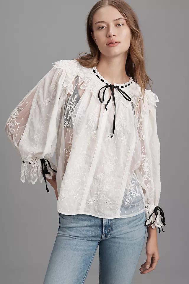 By Anthropologie Coquette Collared Sheer Blouse Product Image