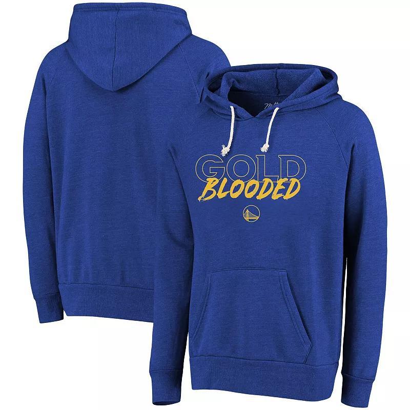 Mens Majestic Threads Heathered Royal Golden State Warriors Mantra Tri-Blend V-Neck Raglan Pullover Hoodie Product Image