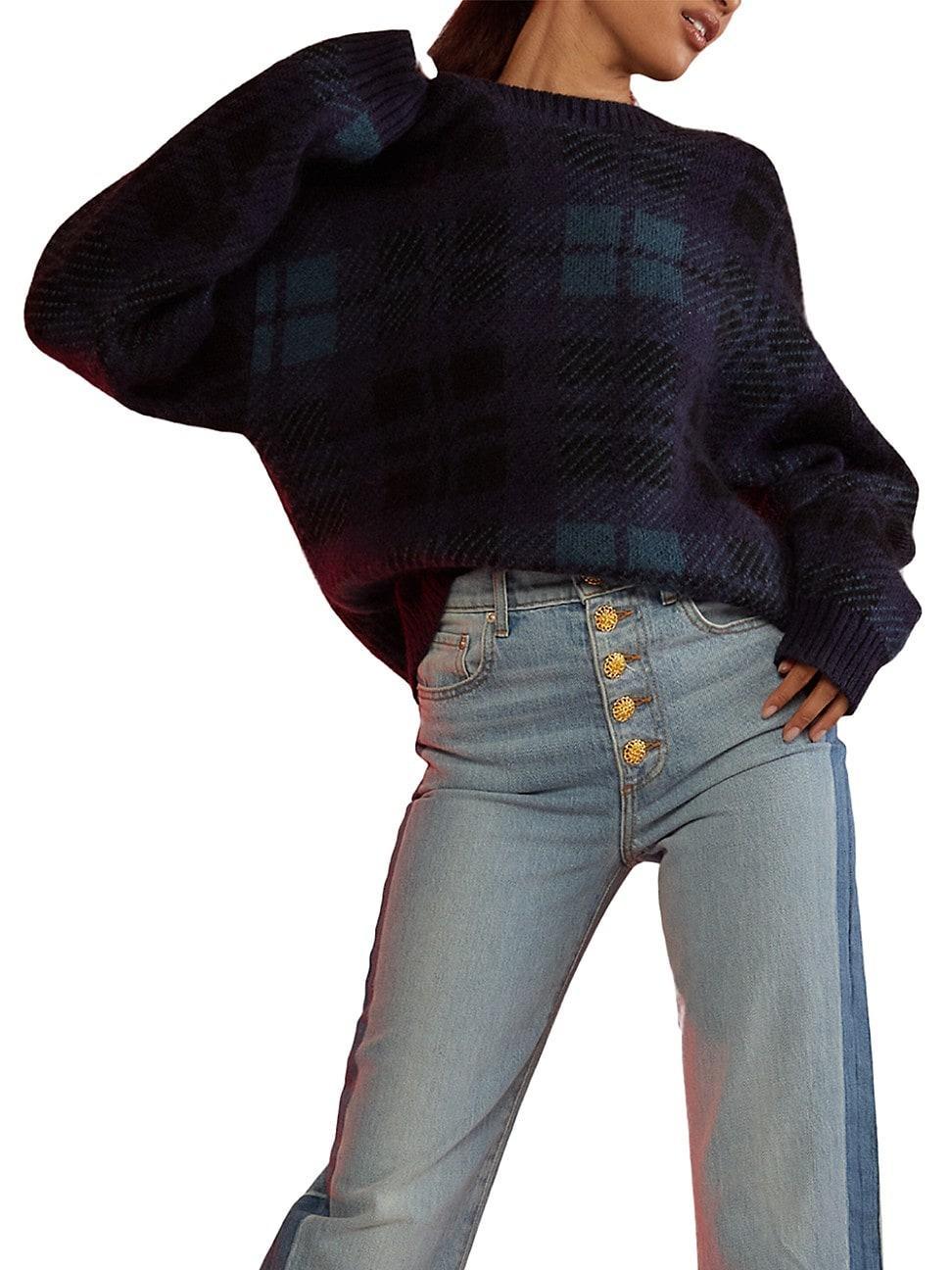 Womens Plaid Jacquard Mohair Sweater Product Image