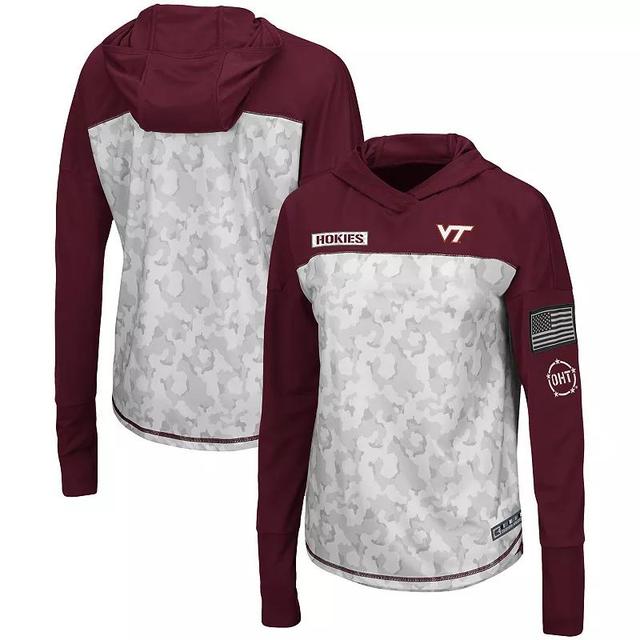 Womens Colosseum Gray/Maroon Virginia Tech Hokies OHT Military Appreciation Mission Arctic Camo Hoodie Long Sleeve T-Shirt Product Image