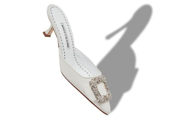 MAYSALE BRIDAL  White Crepe de Chine Jewel Buckle Mules Product Image